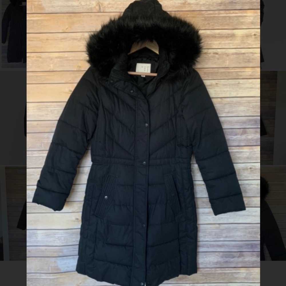 Knee Length Puffer Jacket w/Faux Fur Lined Hoodie